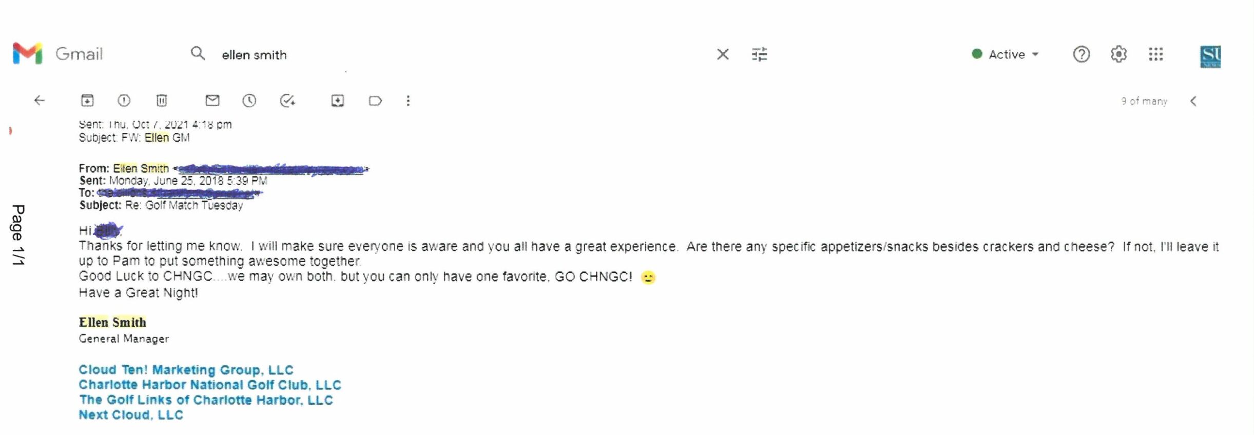 Email from Ellen Smith